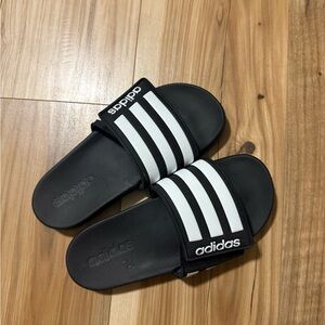 Adidas Black and White Striped Slides